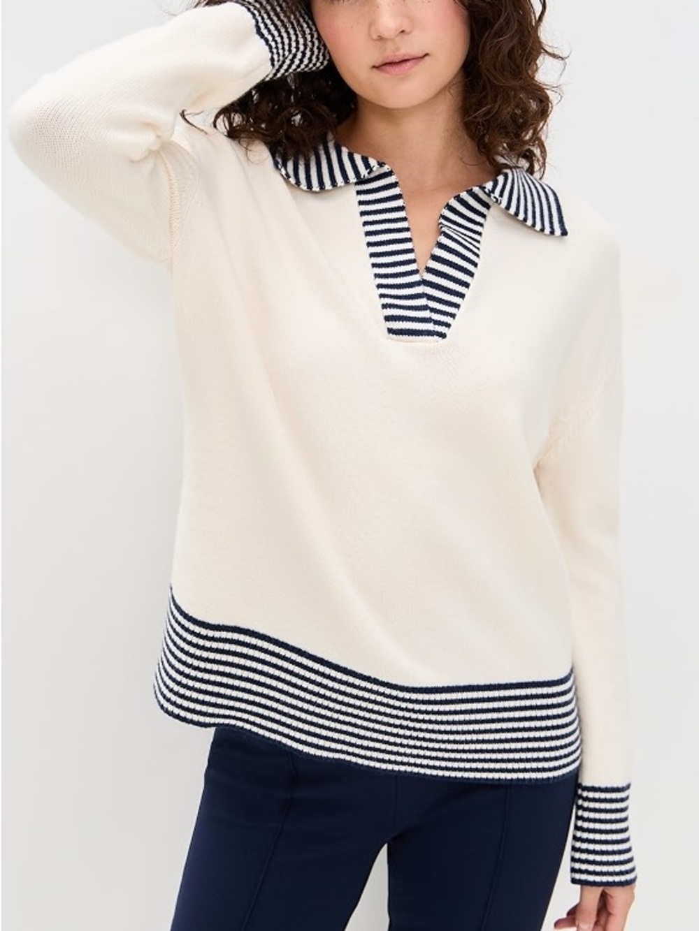 NWT ADDISON BAY Cream Knit Carlyle Rugby Stripe Scuba Sweater Pullover Sz XS